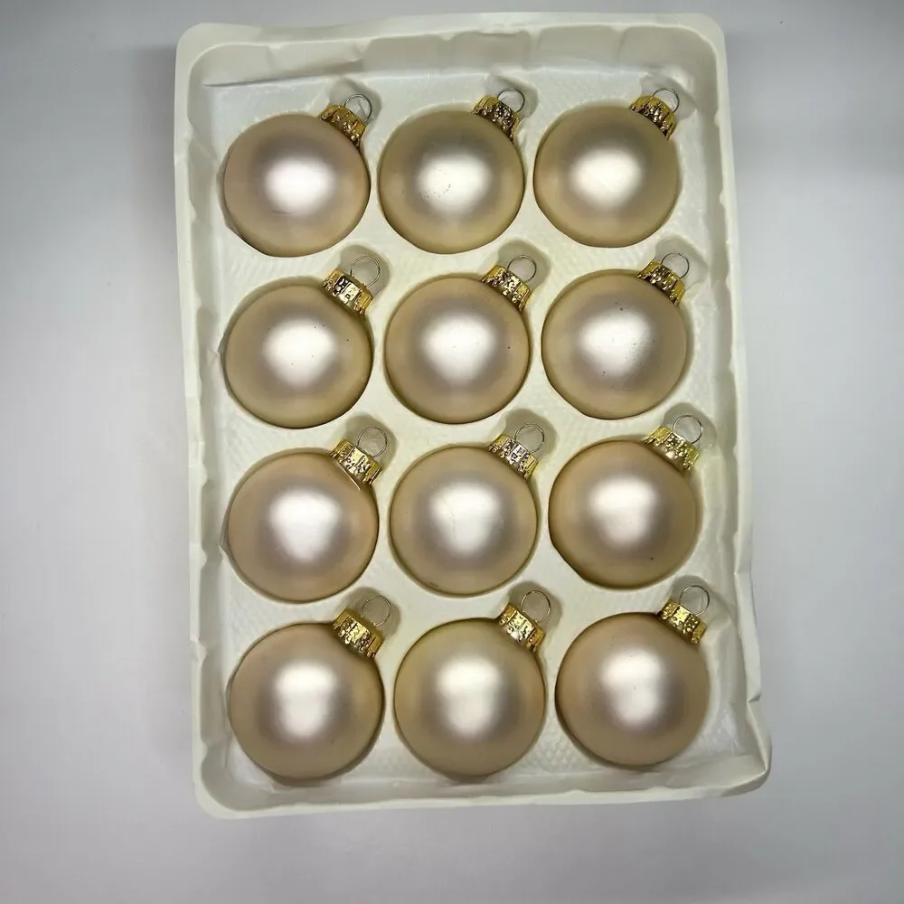 VTG 12ct Sparkling Creations Gold Cream Glass Small Christmas Ornaments 1.75”